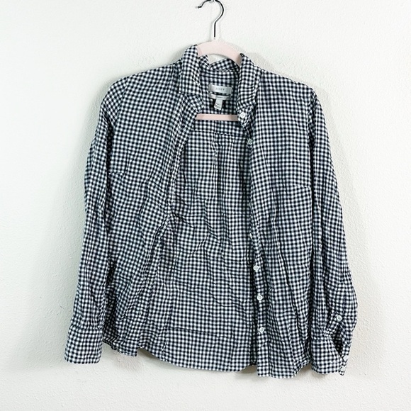 J. Crew Perfect Button Down Shirt Gingham Black White size 0 - Picture 3 of 9